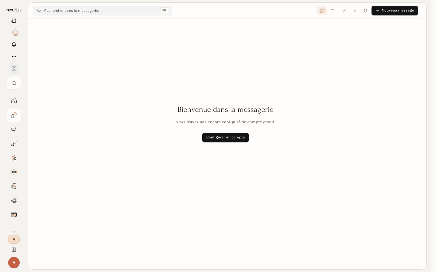 Un compte sans boîte reliée : le bouton Configurer un compte