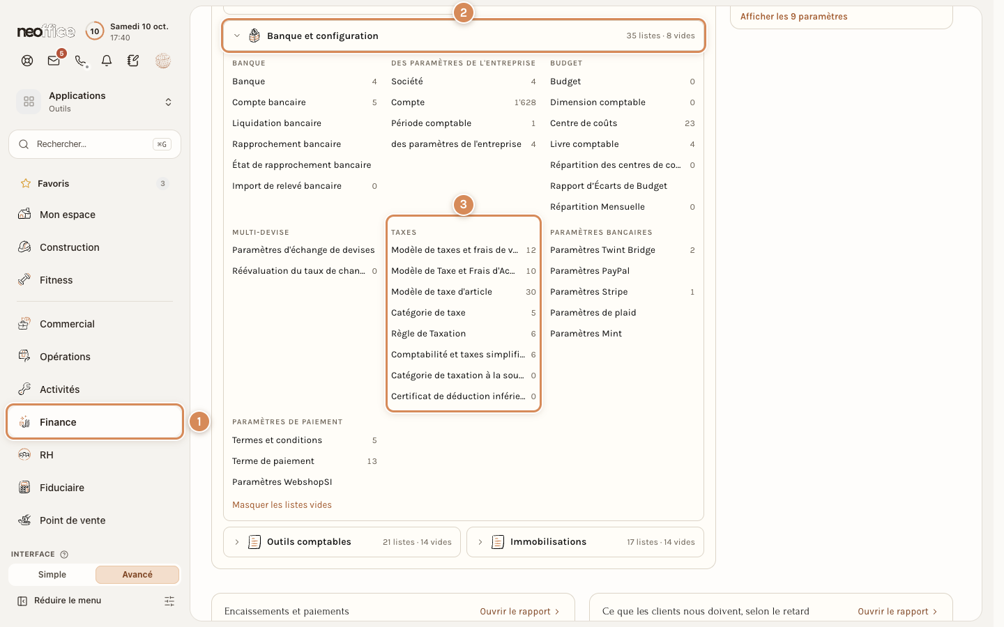 Finance, Tout le module, Banque et configuration : le groupe Taxes