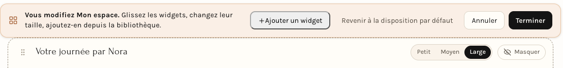 Le bandeau d'édition de Mon espace