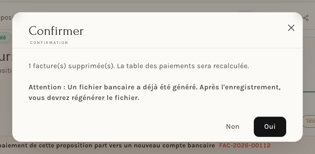 La confirmation du retrait d'une ligne