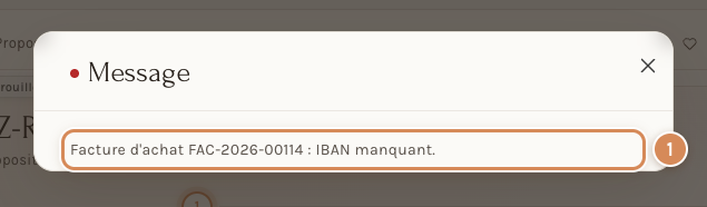Le message qui refuse une facture sans IBAN