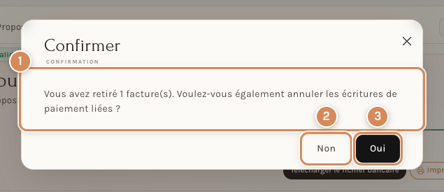 La confirmation du retrait d'une ligne quand les écritures existent