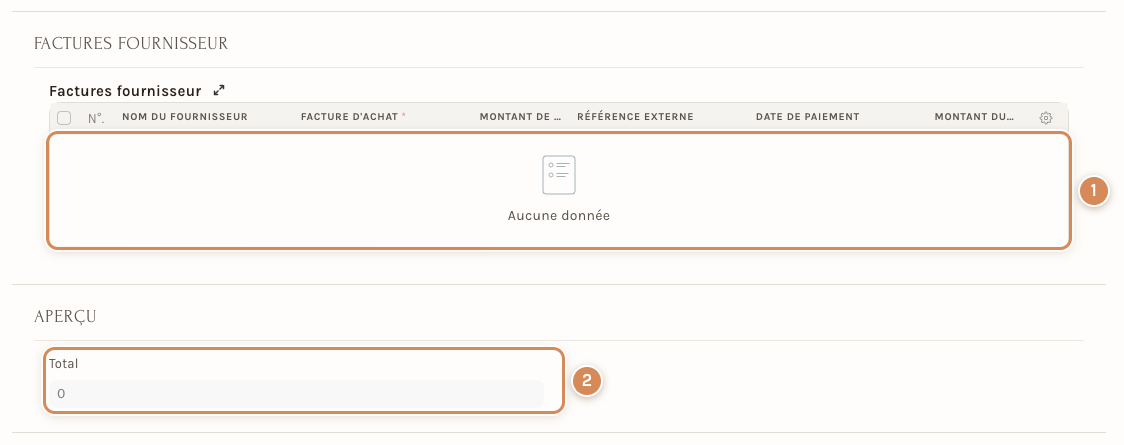 Le tableau vide après la suppression : le Total est à zéro