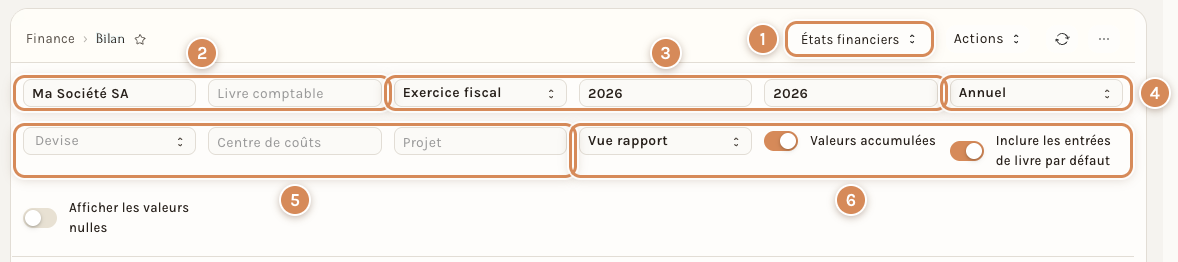 Le bilan : société, exercices, périodicité et options