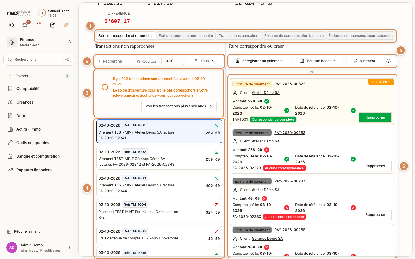 Le plan de travail : la liste des transactions à gauche, ce qui les rapproche à droite