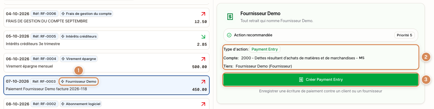 La suggestion d'une règle Écriture de paiement