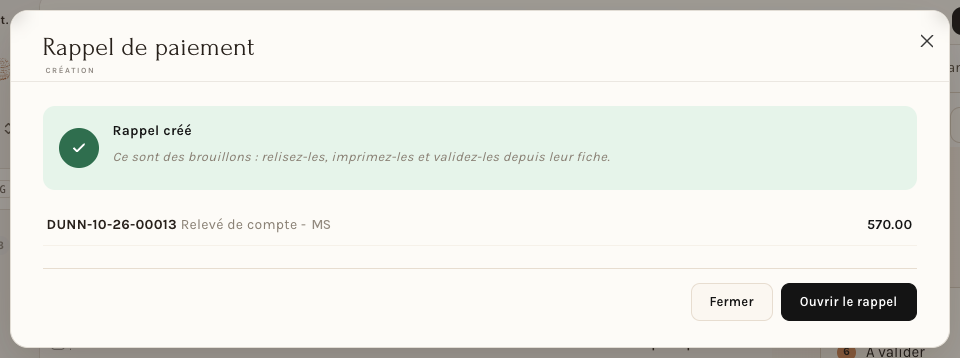 La confirmation : Rappel créé