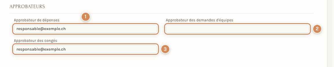 La section Approbateurs de la fiche Employé