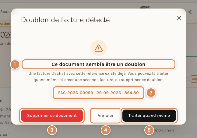 La fenêtre qui signale un doublon