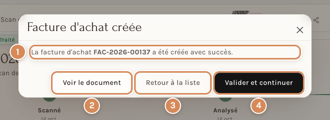 La facture d'achat est créée
