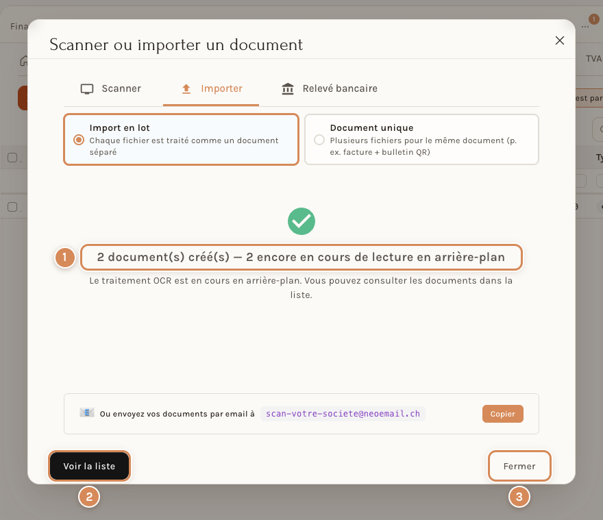 La fin d'un import en lot de deux fichiers