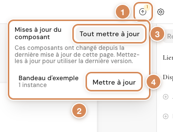La liste des mises à jour de composants d'une page