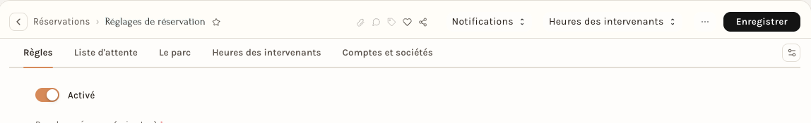 L'interrupteur des réservations : Activé