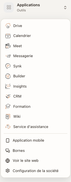 Le menu Applications : Configuration de la société est la dernière entrée