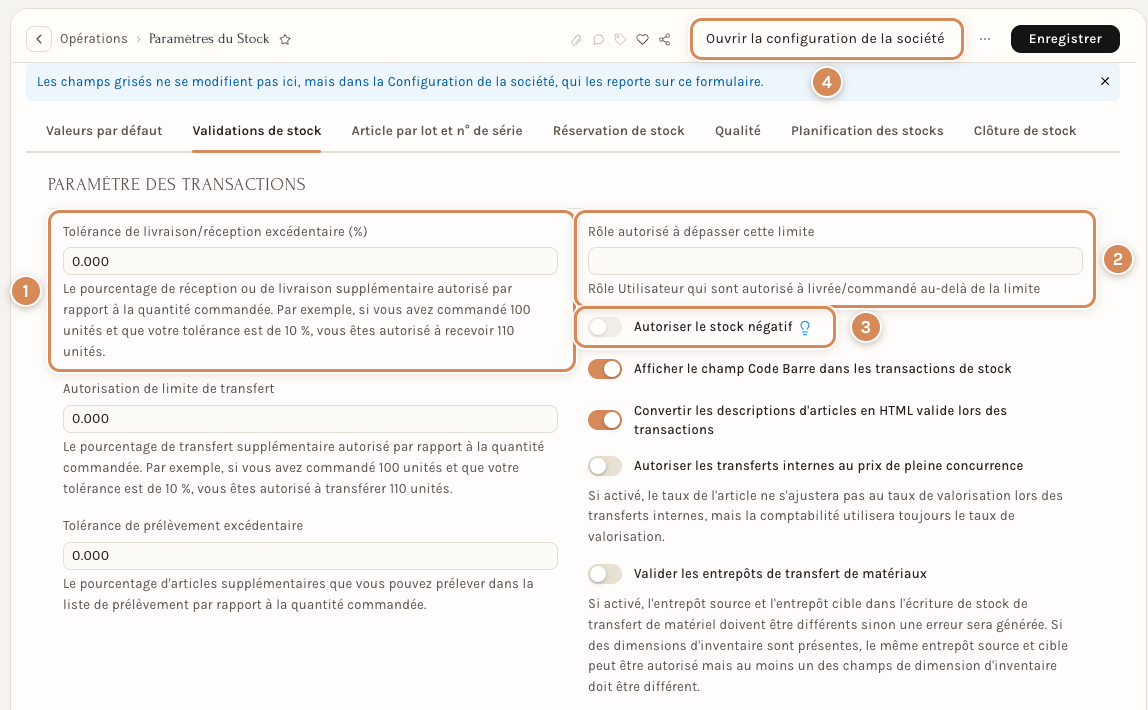 L'onglet Validations de stock