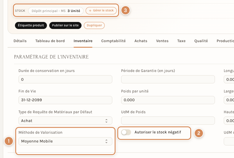 La fiche d'un article réglé en Moyenne Mobile