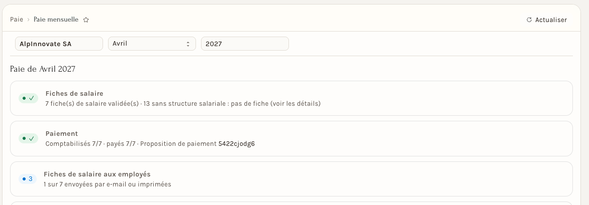 Le mois comptabilisé et payé